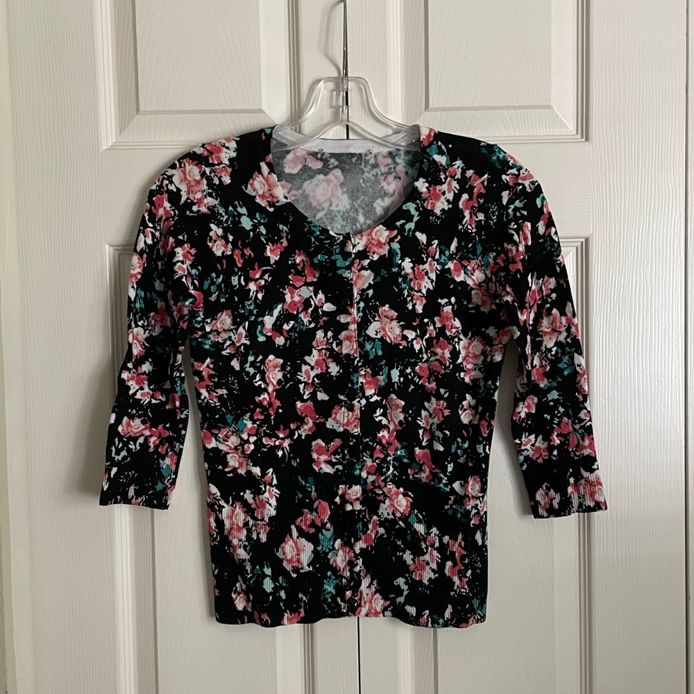 White House Black Market Floral Cardigan
